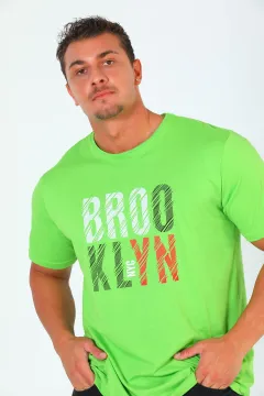 Erkek Bisiklet Yaka Brooklyn Baskılı T-shirt Yeşil
