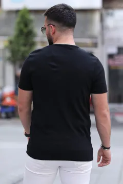 Erkek Bisiklet Yaka Likralı Basıc T-shirt Siyah