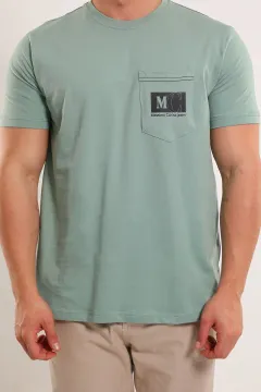 Erkek Bisiklet Yaka Ön Cep Detaylı Likralı T-shirt Mint