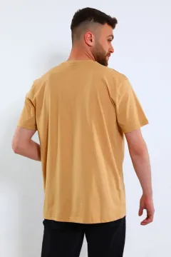 Erkek Bisiklet Yaka Ön Cep Detaylı Likralı T-shirt Açık Camel