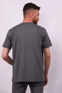 Erkek Bisiklet Yaka Ön Cep Detaylı Likralı T-shirt Antrasit