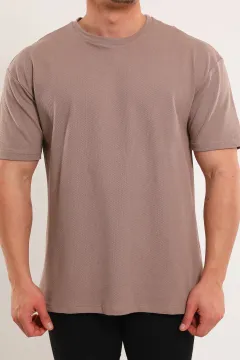Erkek Bisiklet Yaka Oversize Likralı T-shirt Bisküvi
