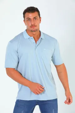 Erkek Büyük Beden Polo Yaka T-shirt Mavi