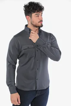 Erkek Cepli Çıtçıtlı Gömlek Füme