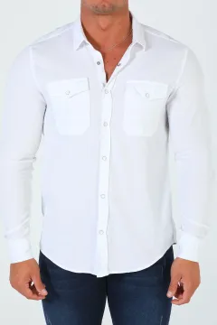 Erkek Çıtçıtlı Gabardin Gömlek Beyaz