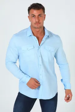 Erkek Çıtçıtlı Gabardin Gömlek Mavi