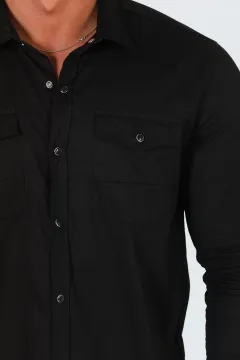 Erkek Çıtçıtlı Gabardin Gömlek Siyah