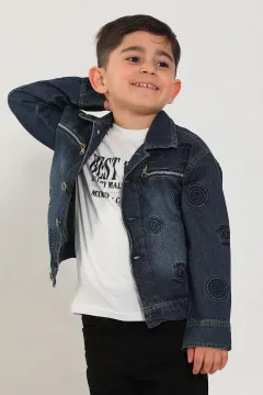 Erkek Çocuk Baskı Detaylı T-shirt Ceket İkili Takım Lacivert