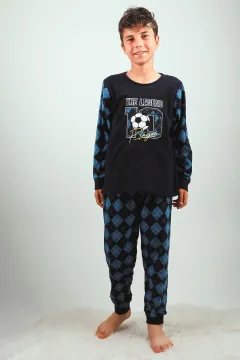 Erkek Çocuk Baskılı Polar Pijama Takımı Lacivert