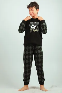 Erkek Çocuk Baskılı Polar Pijama Takımı Siyah
