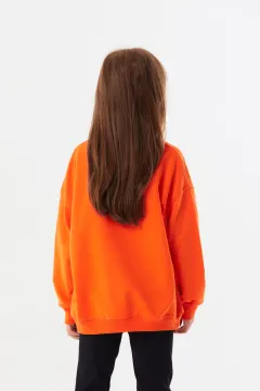 Kız Çocuk Baskılı Salaş Sweatshirt Orange