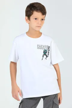 Erkek Çocuk Bisiklet Yaka Baskılı T-shirt Beyaz