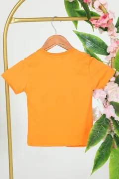 Erkek Çocuk Bsiklet Yaka Ön Baskılı T-shirt Orange