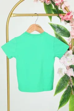 Erkek Çocuk Bsiklet Yaka Ön Baskılı T-shirt Yeşil