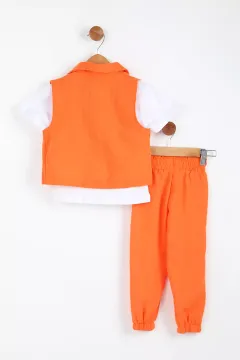 Erkek Çocuk Pantolon Tişört Yelek Üçlü Takım Orange