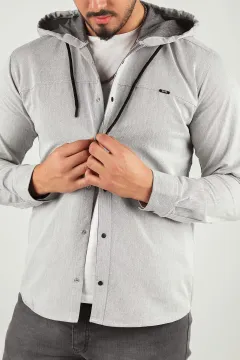 Erkek Kapüşonlu Çıtçıtlı Gömlek Gri