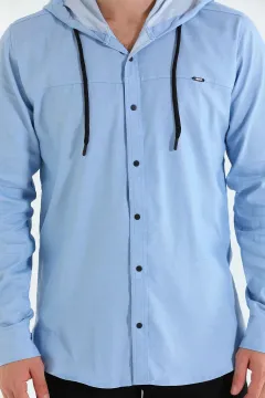 Erkek Kapüşonlu Çıtçıtlı Gömlek Mavi