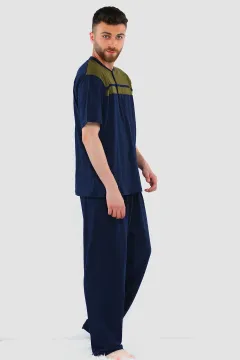 Erkek Ön Düğme Detaylı Pijama Takımı Hakilacivert