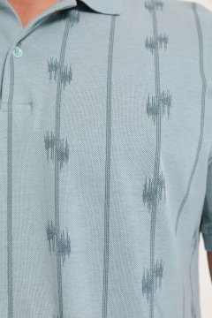 Erkek Polo Yaka Desenli Likralı T-shirt Açıkmavi