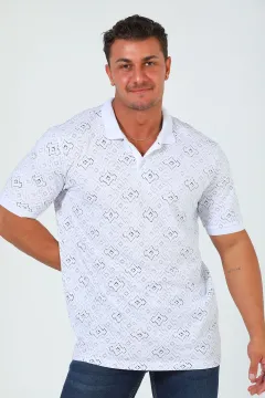 Erkek Polo Yaka Desenli Likralı T-shirt Beyaz