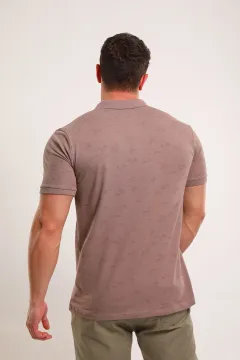 Erkek Polo Yaka Desenli Likralı T-shirt Vizon