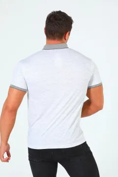 Erkek Polo Yaka Desenli Slim Fit T-shirt Krem