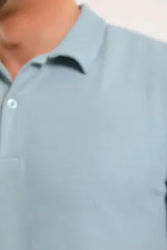 Erkek Polo Yaka Kendinden Desenli Likralı T-shirt Mint