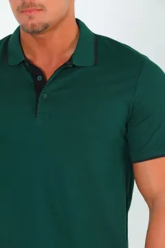 Erkek Polo Yaka Likralı T-shirt Koyuyeşil