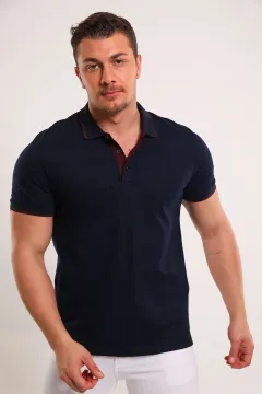 Erkek Polo Yaka Likralı T-shirt Lacivert