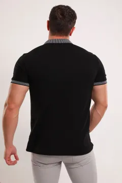 Erkek Polo Yaka Likralı Tshirt Siyah