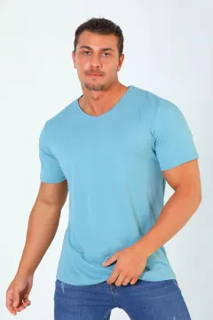 Erkek V Yaka Basic T-shirt Açıkmavi