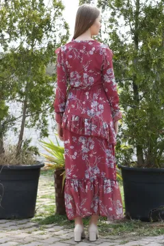 Eteği Fırfırlı Desenli Elbise K.gülkurusu