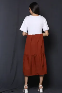 Eteği Fırfırlı Elbise K.kiremit