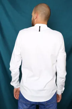 Fermuarlı Cepli Erkek Gömlek Beyaz