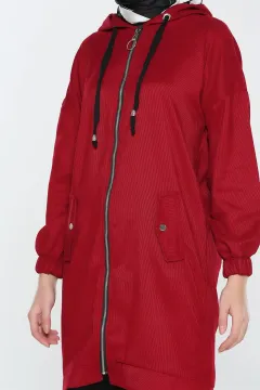 Fermuarlı Kapüşonlu Ceket Bordo