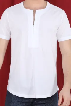 Fermuarlı Kısa Kol Gömlek Beyaz