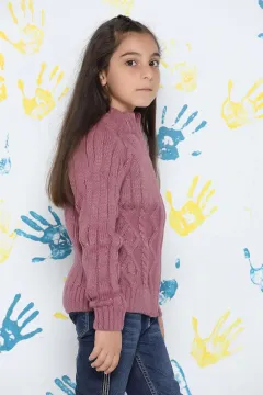 Fermuarlı Kız Çocuk Triko Hırka Gülkurusu