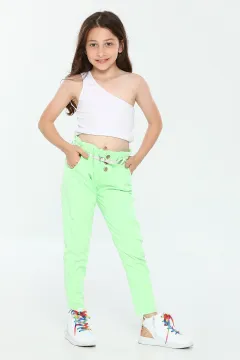 Kız Çocuk Cepli Pantolon Fıstık Yeşili