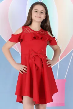 Fiyonklu Kız Çocuk Elbise Bordo