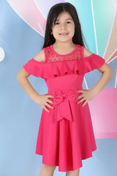 Fiyonklu Kız Çocuk Elbise Fuşya