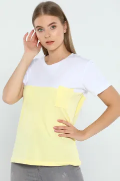 Garnili Cepli Sevgili Kombin Bayan T-shirt Beyazsarı