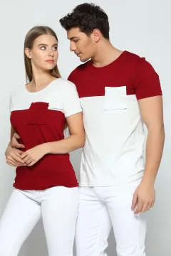 Garnili Cepli Sevgili Kombin Bayan T-shirt Bordo