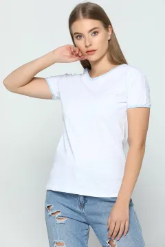 Garnili Sevgili Kombin Bayan T-shirt Beyaz