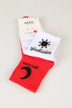Unisex Gecem-gündüzüm Baskılı 2li Çorap Kırmızıbeyaz