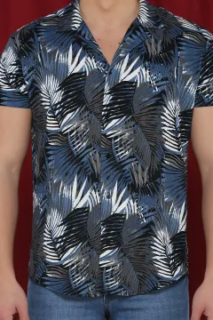 Gofre Kumaş Hawaii Erkek Gömlek İndigo