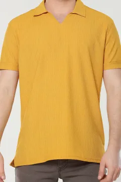 Gömlek Yaka Erkek T-shirt Hardal