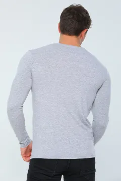 Erkek Likralı Ve Yaka Body Sweatshirt Gri