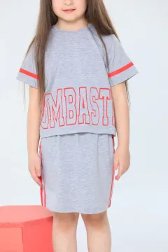 Kız Çocuk Likralı T-shirt Etek İkili Takım Gri