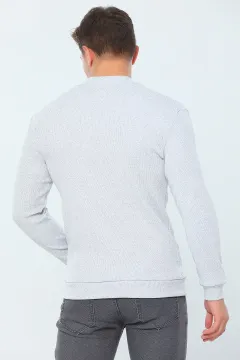Erkek Likralı Yarım Balıkçı Body Sweatshirt Gri