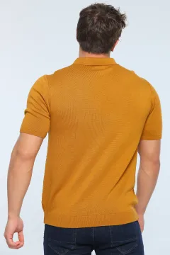 Erkek Likralı Polo Yaka Mevsimlik Triko T-shirt Hardal